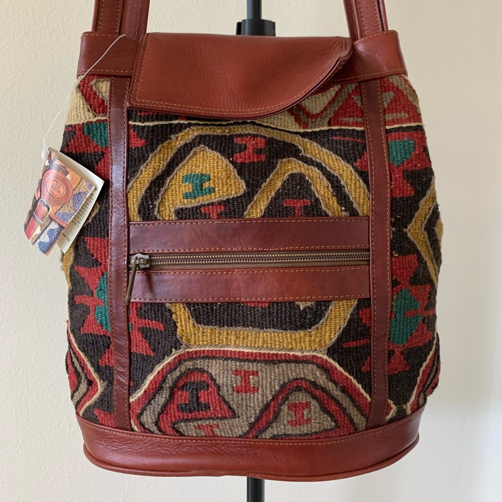 Vintage Turkish Kilim Wool & Leather Shoulder Bag